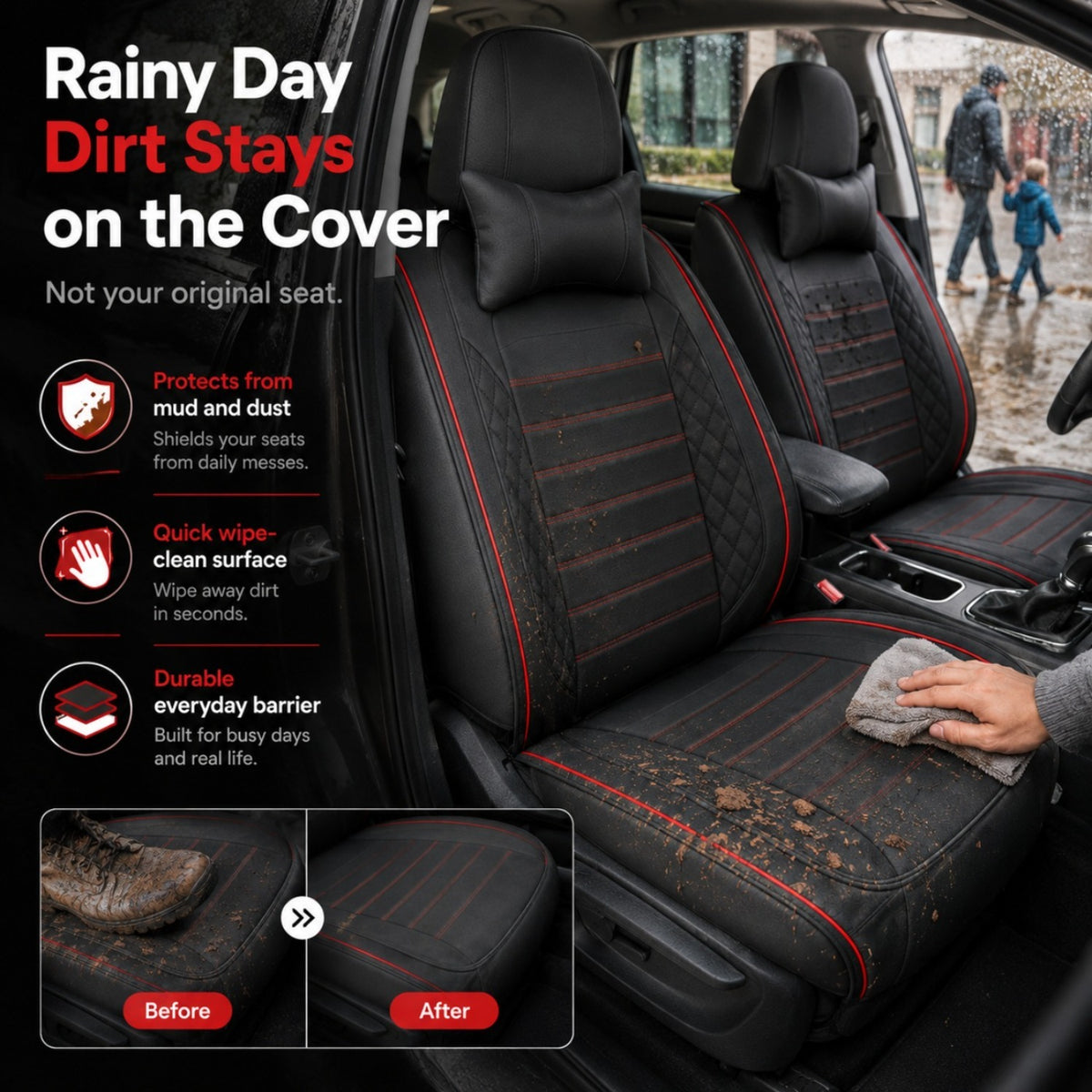 Universal Full Set 5 Car Seat Covers for 5-Seater Vehicles, Waterproof Faux Leather Auto Seat Cushion Protector, Multiple Styles Black Red Pink Blue Orange Gray Car Seat Covers Interior Decoration for Sedan SUV Van Pickup Truck