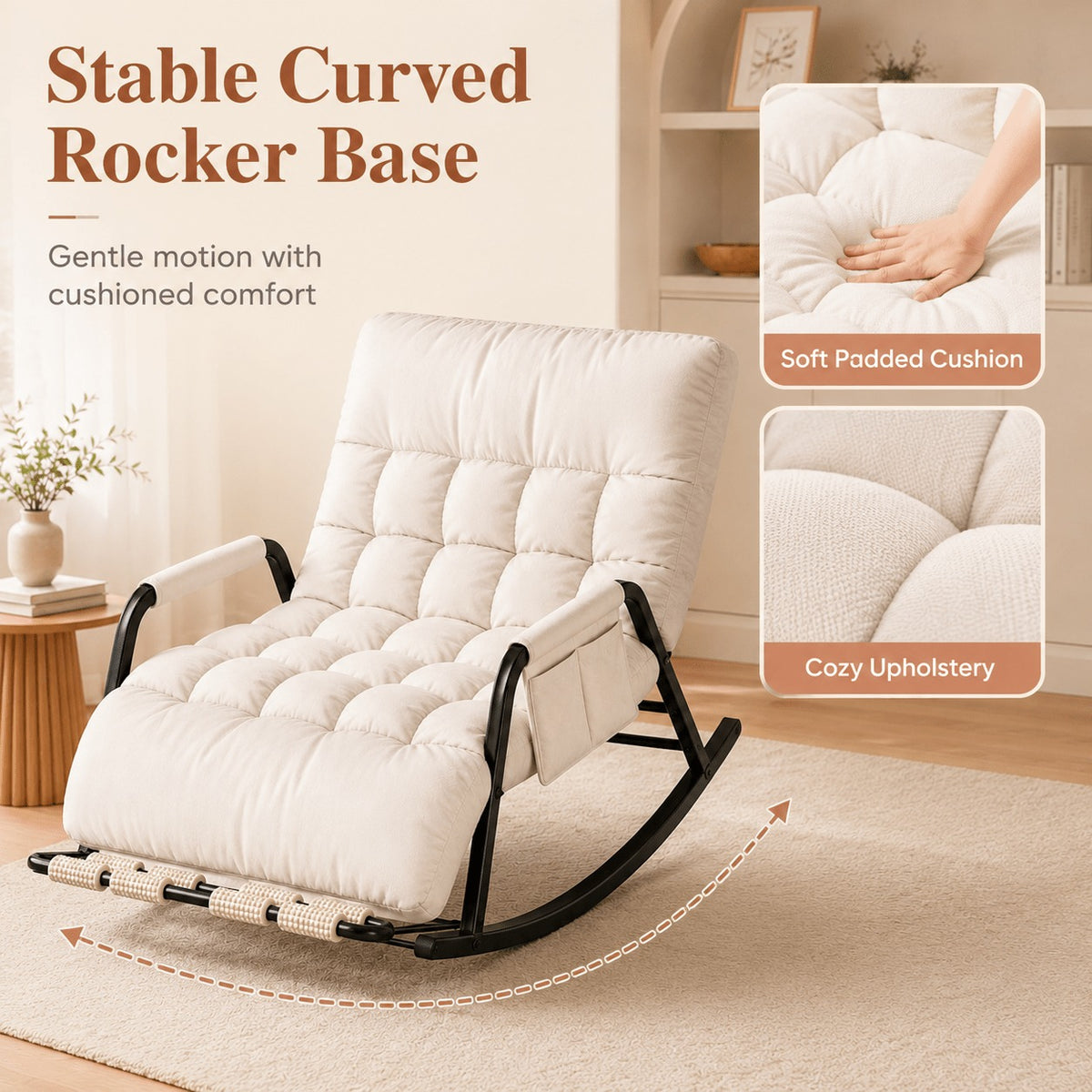 Indoor Outdoor Ergonomic Double Papasan Rocker, Oversized Chair with Cushion