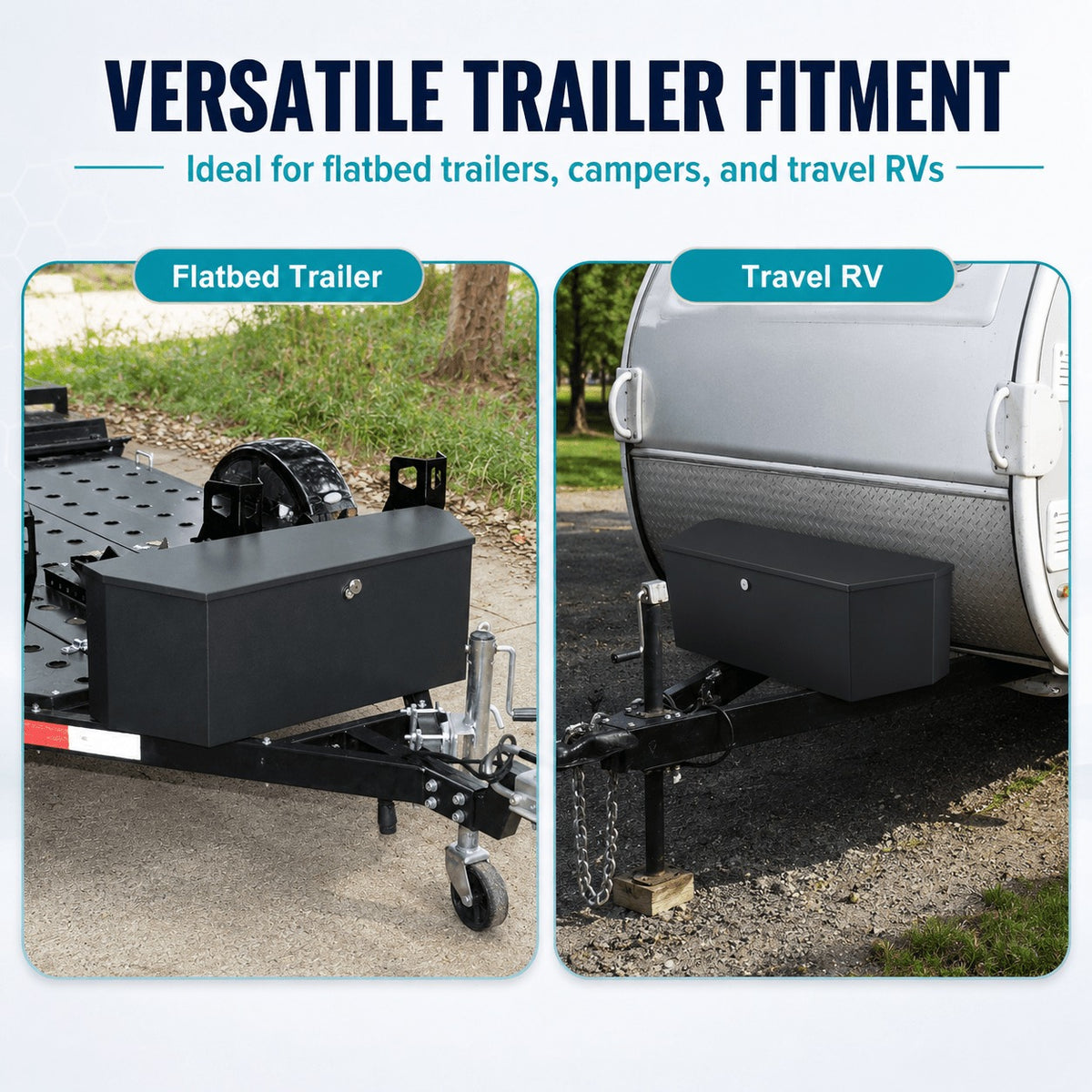 Trailer Tongue Tool Box, Heavy-Duty Carbon Steel Storage Box, Lockable Trailer Toolbox with 2 Keys for RVs, Campers, Flatbeds & Outdoor Gear