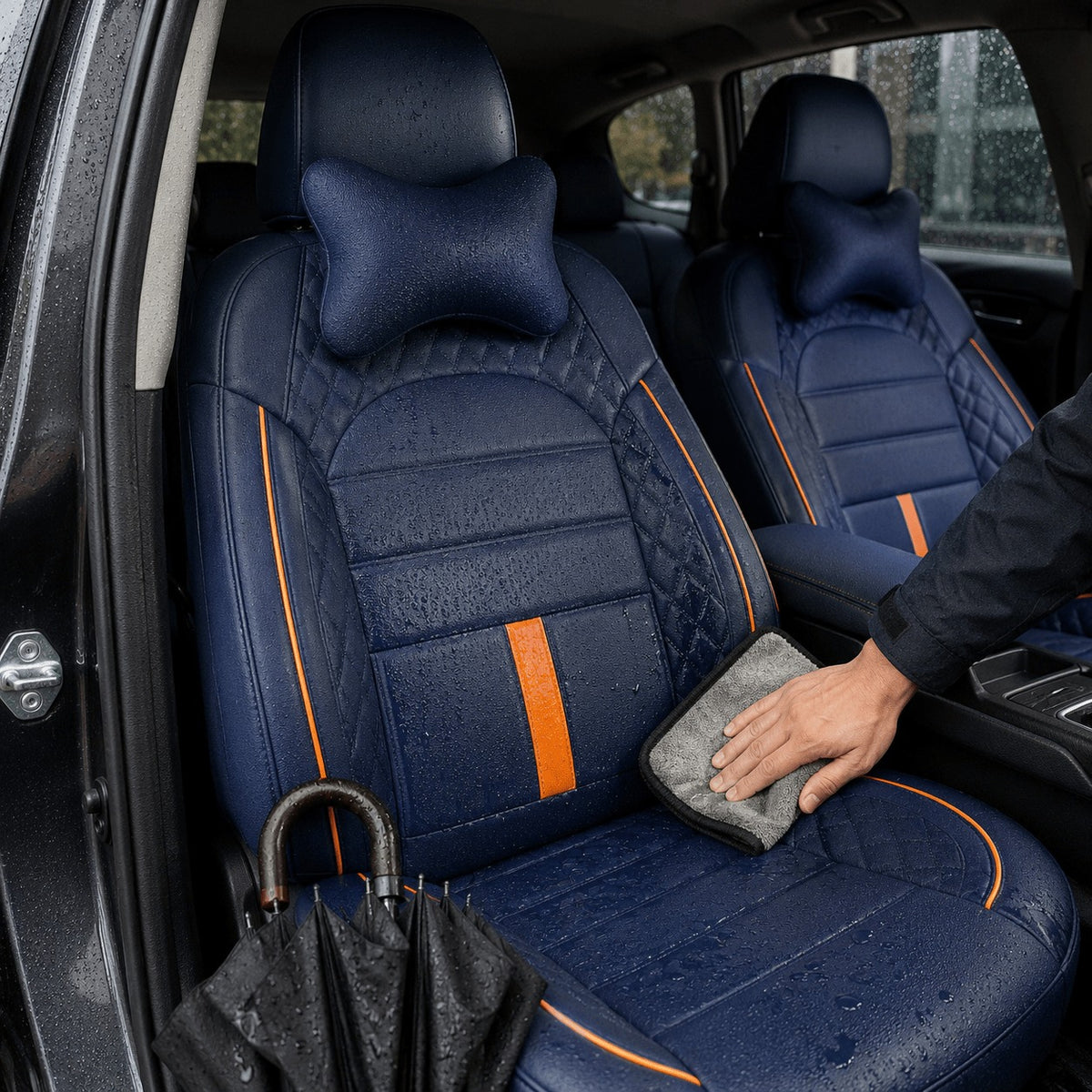 Universal Full Set 5 Car Seat Covers for 5-Seater Vehicles, Waterproof Faux Leather Auto Seat Cushion Protector, Multiple Styles Black Red Pink Blue Orange Gray Car Seat Covers Interior Decoration for Sedan SUV Van Pickup Truck