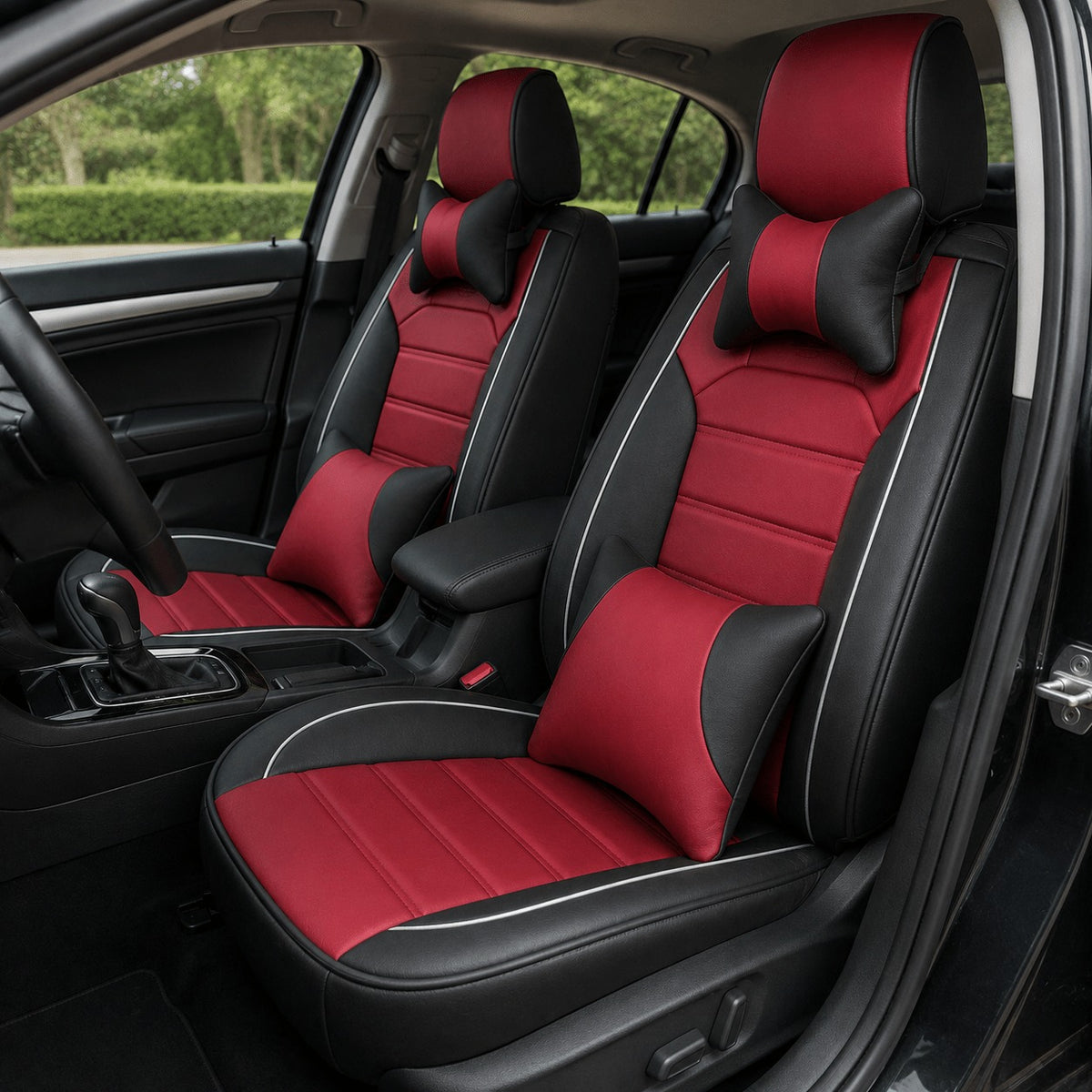 Universal Full Set 5 Car Seat Covers for 5-Seater Vehicles, Waterproof Faux Leather Auto Seat Cushion Protector, Multiple Styles Black Red Pink Blue Orange Gray Car Seat Covers Interior Decoration for Sedan SUV Van Pickup Truck