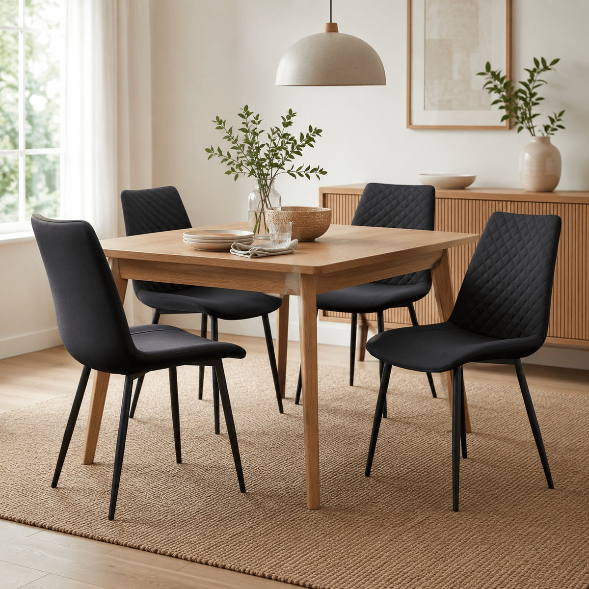 Black PU Leather Dining Chairs 1/2/4 Set, Metal Leg Accent Chairs