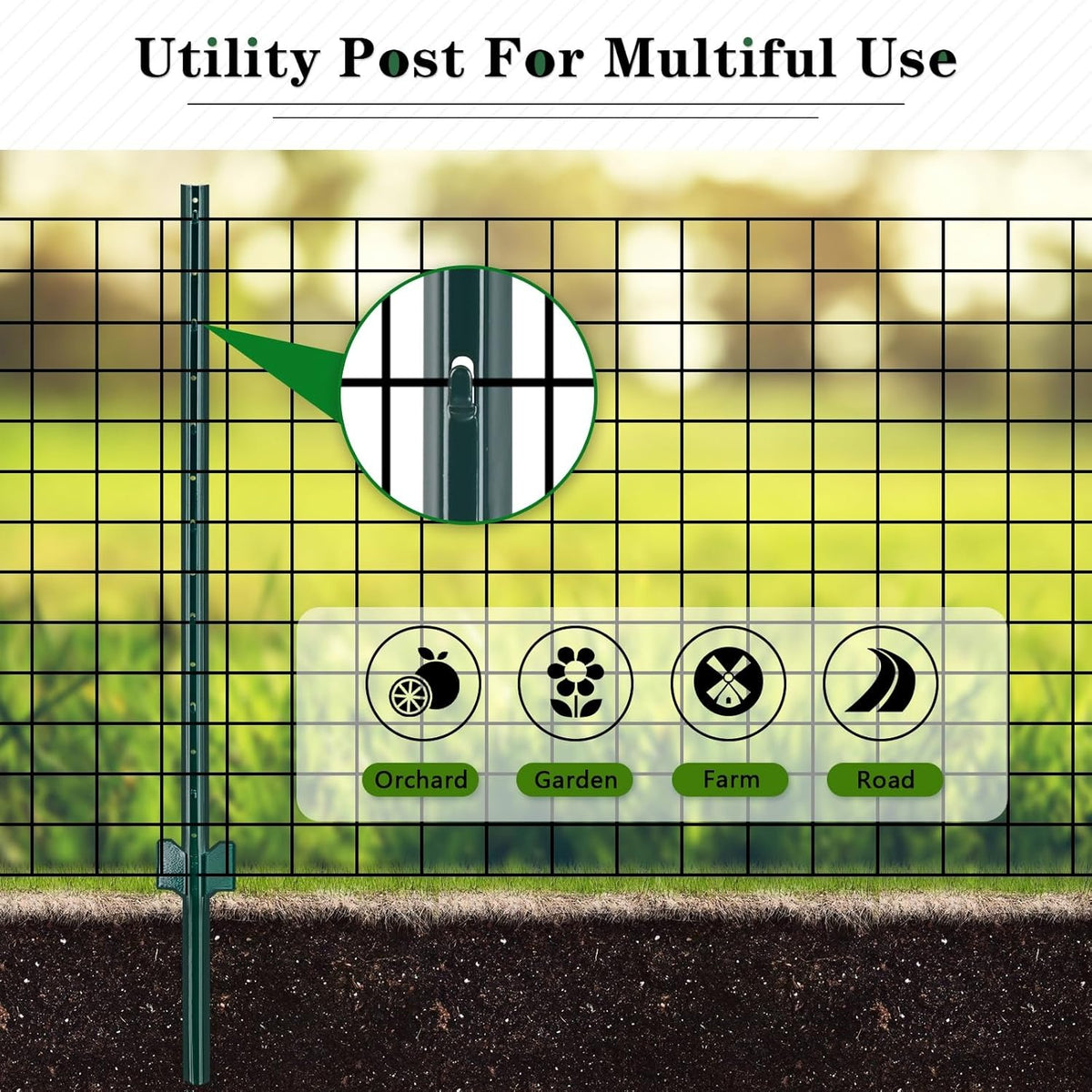 4/5/6/7FT Metal Fence Posts, 10-Pack Heavy Duty Green T-Posts for Outdoor Garden Fencing, Metal Fence Stakes for Outdoor Garden & Yard Fencing, Sturdy and Practical Design