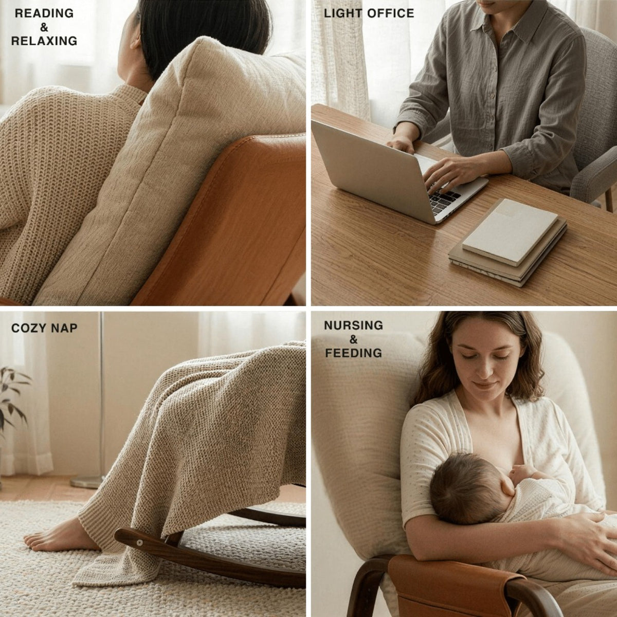 5-Position Reclining Modern Indoor Rocking Chair with Side Pocket