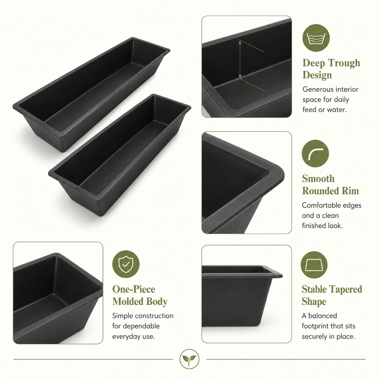 Set of 2, 4-Piece Livestock Feed Troughs, Heavy Duty Animal Feeding Troughs 99 x 30 x 17 cm, Large Capacity Black Feed Containers, Suitable for Horses, Goats, Sheep, Cattle, Poultry, Farms & Stables