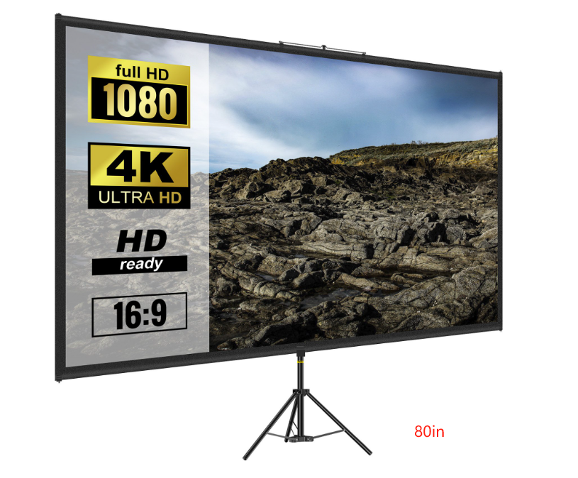 Portable Tripod Projector Screen with Stand, 16:9 4K Ultra HD 1080P Full HD Anti-Crease Projection Screen with Carry Bag for Indoor Outdoor Home Theater Party Movie Night