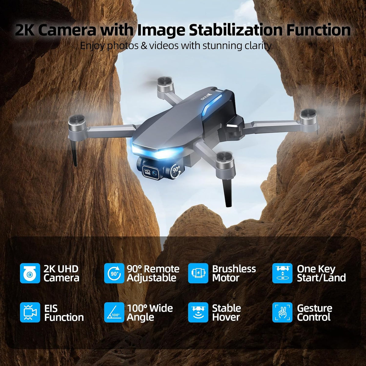 Professional 2K GPS Drone with Screen Remote, Follow Me Circle Fly, Brushless Foldable Quadcopter for Adults