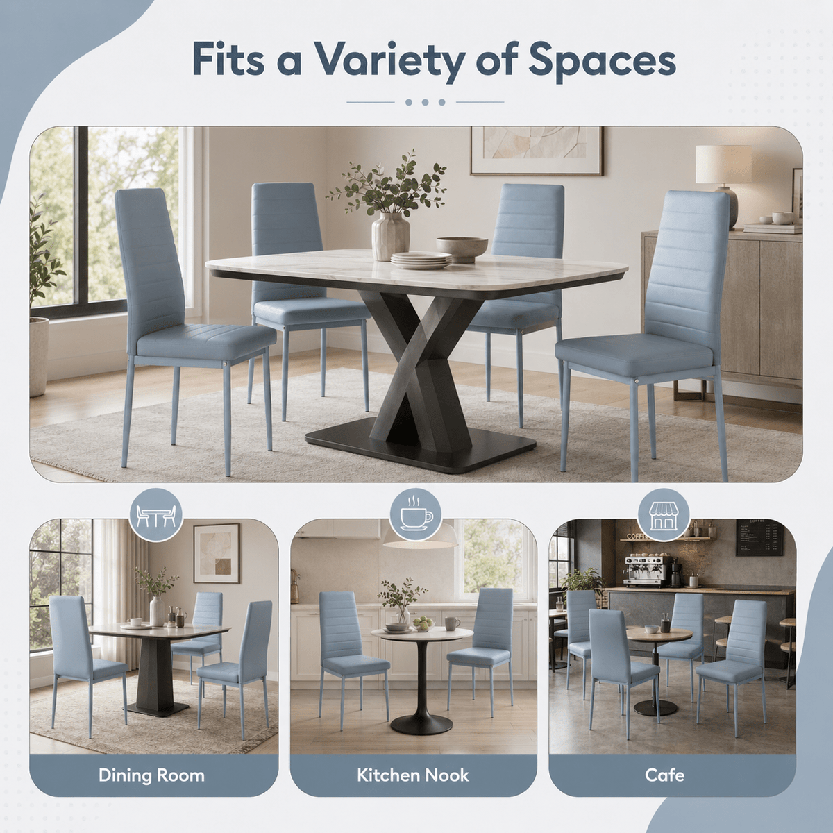 Leather Upholstered Dining Chairs, Metal Leg Kitchen Side Chairs with Thick Cushions, Set 1/2/4
