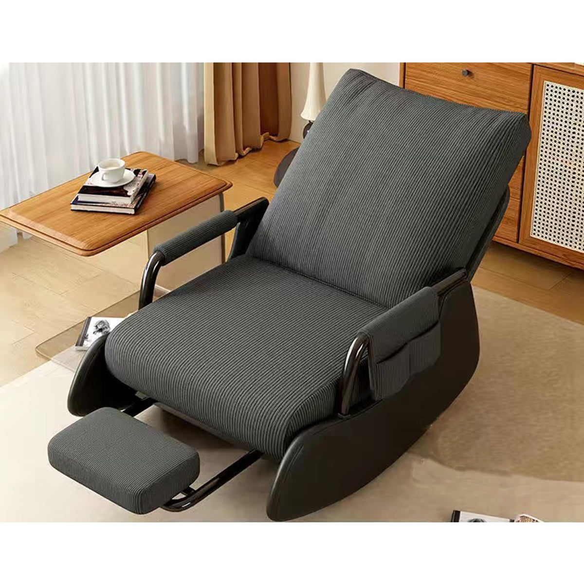 Foldable High Back Glide Rocker, Plush Seat & Footrest Sofa for Home Balcony
