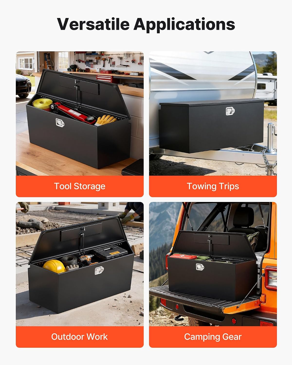 Trailer Tongue Tool Box, Heavy-Duty Carbon Steel Storage Box, Lockable Trailer Toolbox with 2 Keys for RVs, Campers, Flatbeds & Outdoor Gear