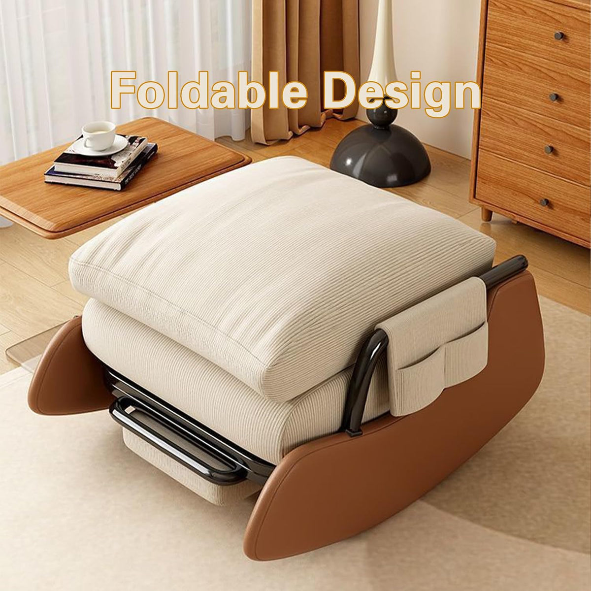 Foldable High Back Glide Rocker, Plush Seat & Footrest Sofa for Home Balcony