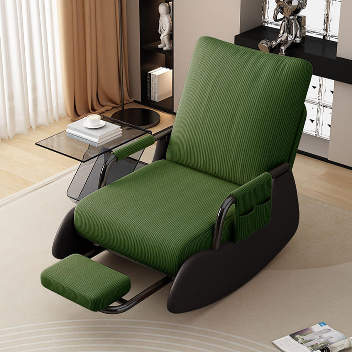 Foldable High Back Glide Rocker, Plush Seat & Footrest Sofa for Home Balcony