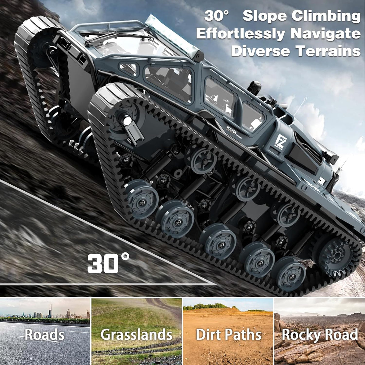 Mostop RC Tank Car, 1:16 Scale 2.4Ghz Remote Control Crawler High Speed Tank, Off-Road RC Tracked Vehicles 360°Rotating Drifting Car with 2 Batteries, Military Truck for Kids Adults