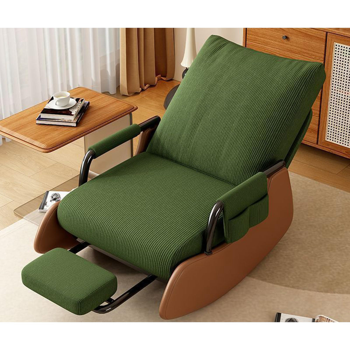 Foldable High Back Glide Rocker, Plush Seat & Footrest Sofa for Home Balcony