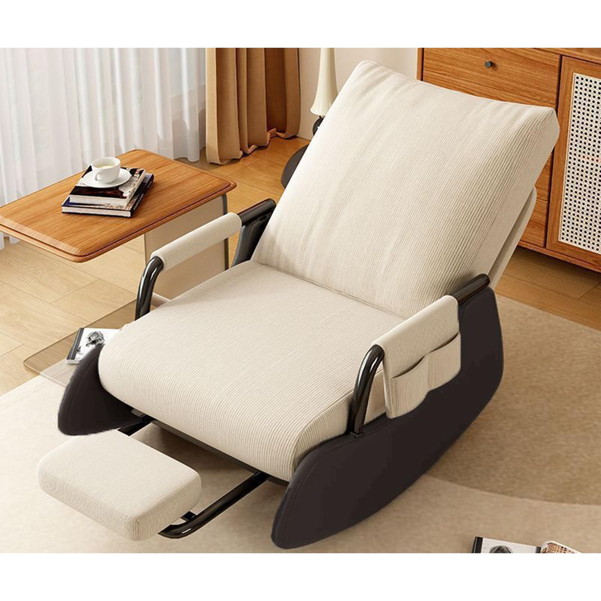 Foldable High Back Glide Rocker, Plush Seat & Footrest Sofa for Home Balcony