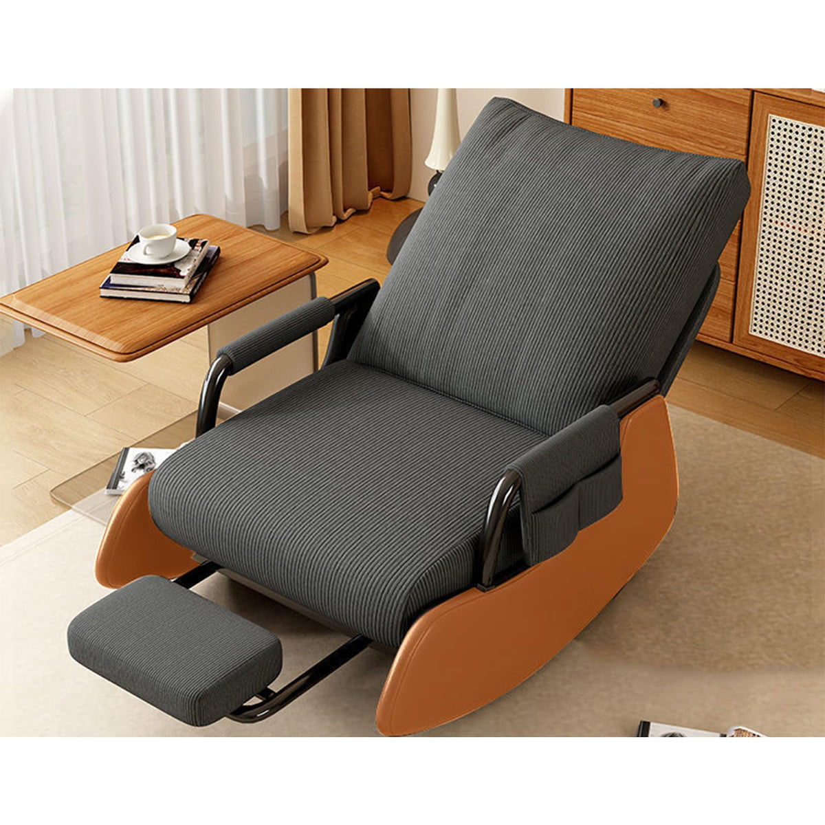 Foldable High Back Glide Rocker, Plush Seat & Footrest Sofa for Home Balcony