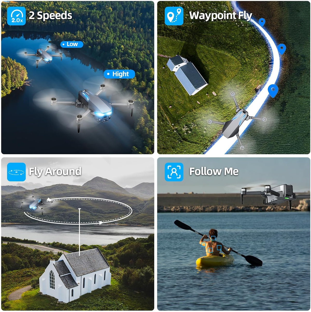 Professional 2K GPS Drone with Screen Remote, Follow Me Circle Fly, Brushless Foldable Quadcopter for Adults