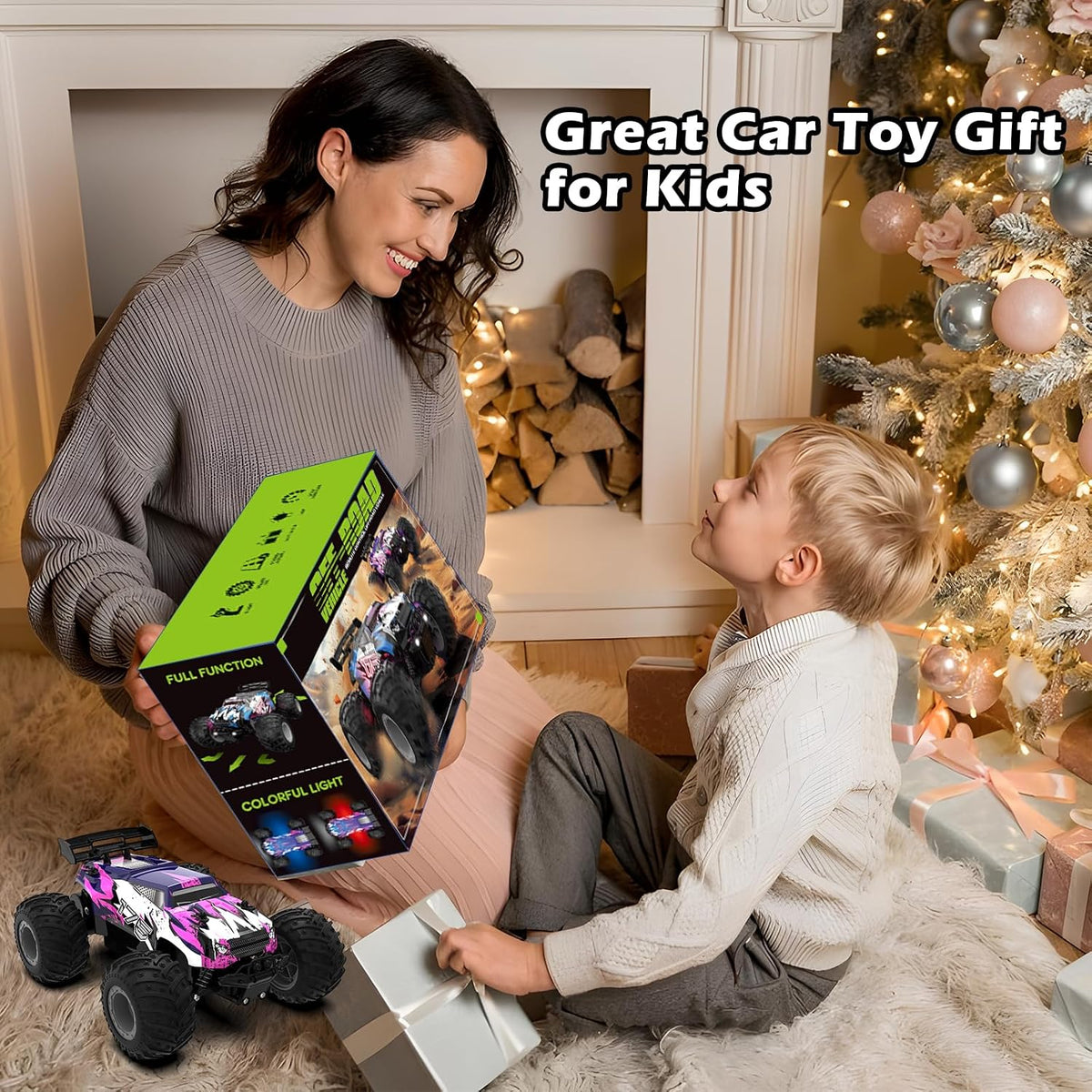 Sjpzwcrl Remote Control Car Toy Truck: - Hand Controlled Monster Truck Toys RC Car Electric Rock Crawler RC with Headlights and Colorful Toy Cars Body Lights for Boy Kids