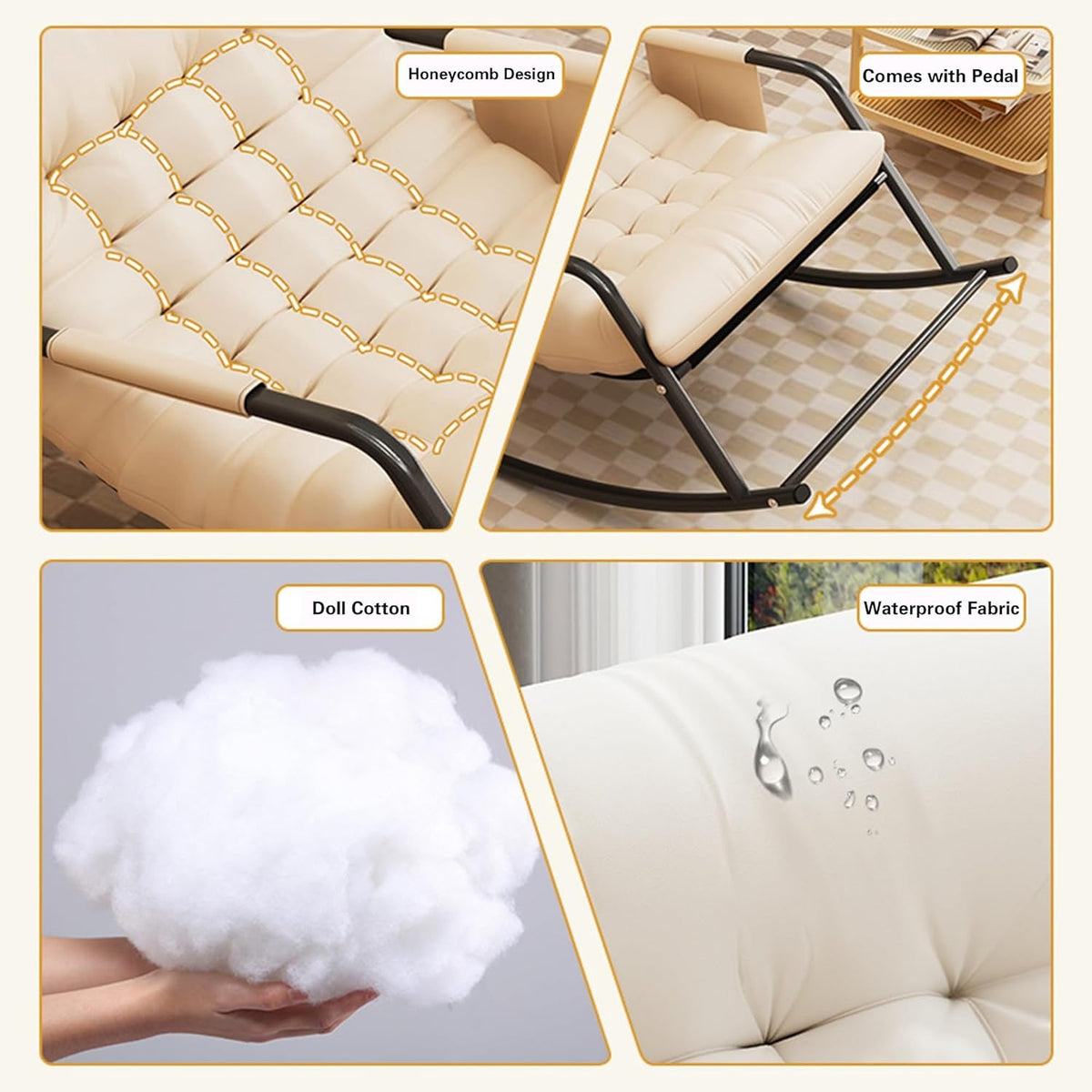 Ergonomic Linen Glider Rocker Recliner with Armrests for Indoor Use