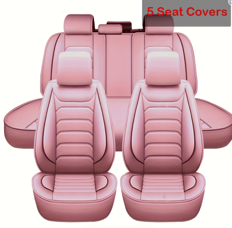 Universal Full Set 5 Car Seat Covers for 5-Seater Vehicles, Waterproof Faux Leather Auto Seat Cushion Protector, Multiple Styles Black Red Pink Blue Orange Gray Car Seat Covers Interior Decoration for Sedan SUV Van Pickup Truck