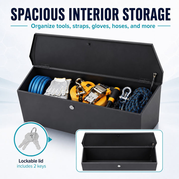 Trailer Tongue Tool Box, Heavy-Duty Carbon Steel Storage Box, Lockable Trailer Toolbox with 2 Keys for RVs, Campers, Flatbeds & Outdoor Gear