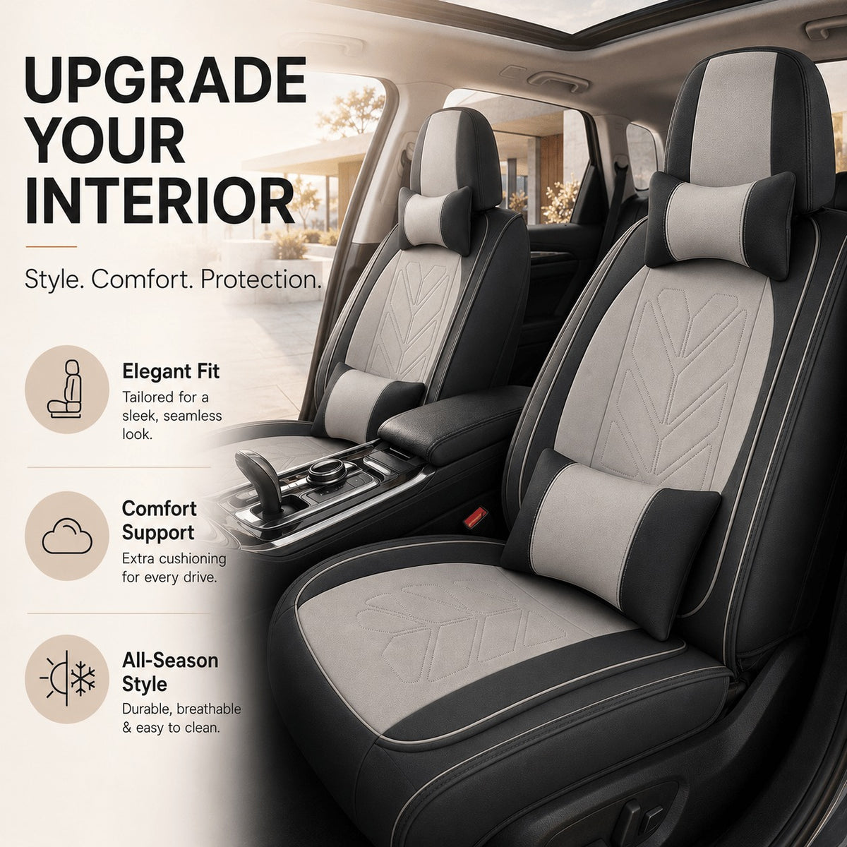 Universal Full Set 5 Car Seat Covers for 5-Seater Vehicles, Waterproof Faux Leather Auto Seat Cushion Protector, Multiple Styles Black Red Pink Blue Orange Gray Car Seat Covers Interior Decoration for Sedan SUV Van Pickup Truck