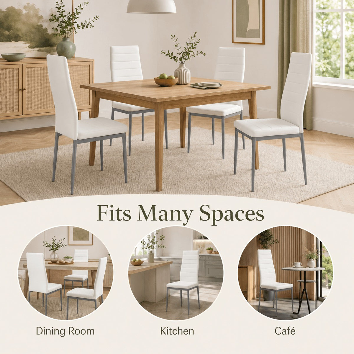 Modern Leather Accent Dining Chairs 1/2/4, Space Saving Metal Leg Kitchen Chairs with Thick Cushions