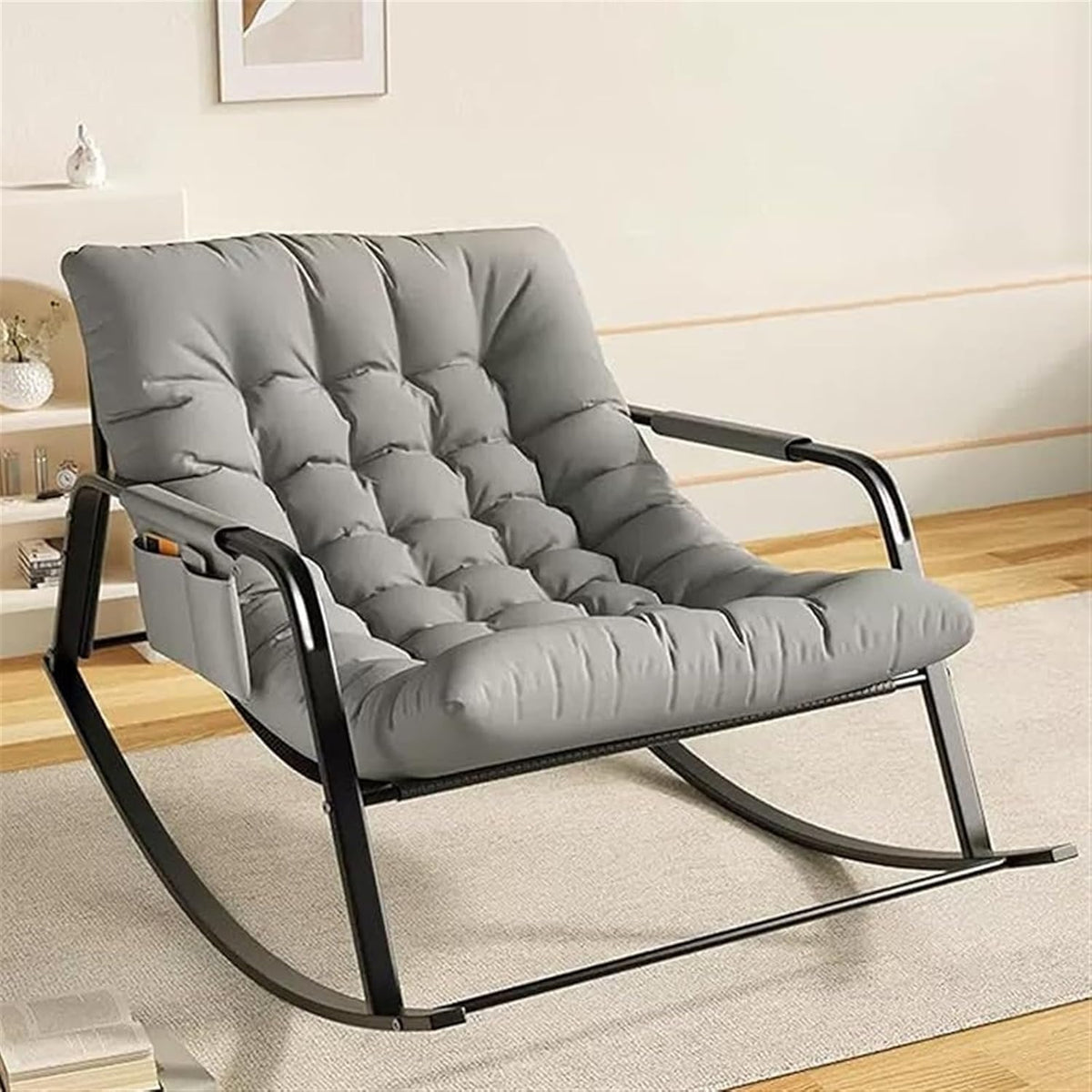 Ergonomic Linen Glider Rocker Recliner with Armrests for Indoor Use