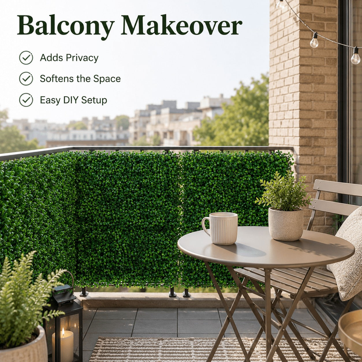 Faux Greenery Wall Panels, 24" x 16", UV Resistant Decorative Fence Screen, Ideal for Patio, Balcony, Garden, Backyard & Wedding Backdrop, Indoor & Outdoor Use