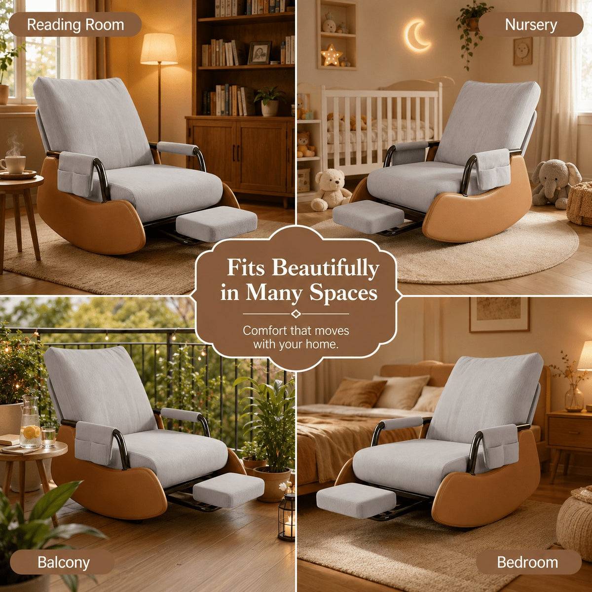 Adjustable Corduroy Rocker Recliner with Footrest & Side Pocket for Nursery Bedroom