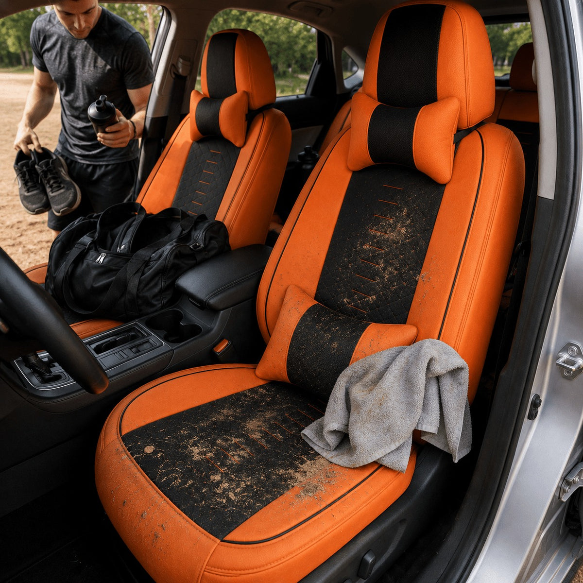 Universal Full Set 5 Car Seat Covers for 5-Seater Vehicles, Waterproof Faux Leather Auto Seat Cushion Protector, Multiple Styles Black Red Pink Blue Orange Gray Car Seat Covers Interior Decoration for Sedan SUV Van Pickup Truck