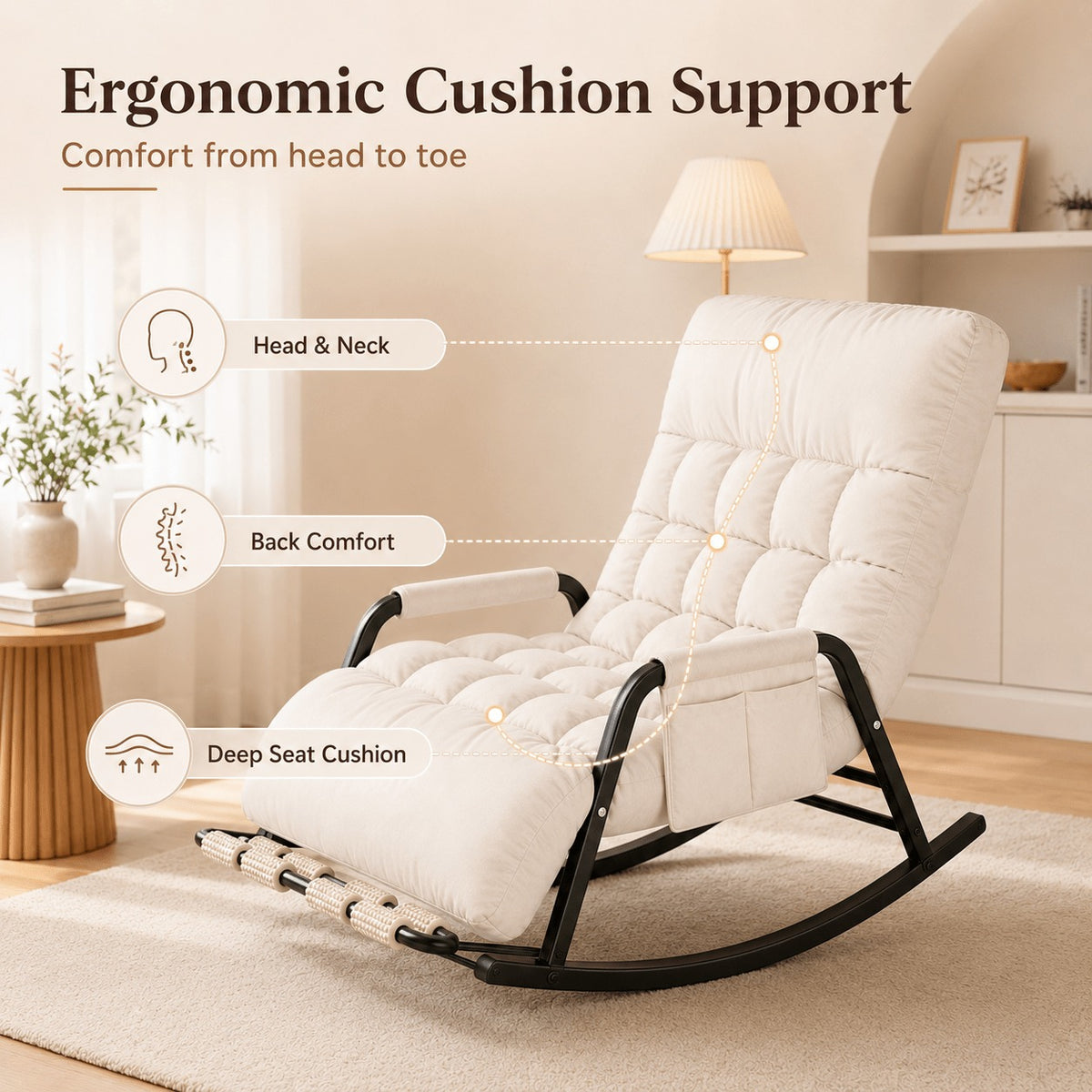 Indoor Outdoor Ergonomic Double Papasan Rocker, Oversized Chair with Cushion