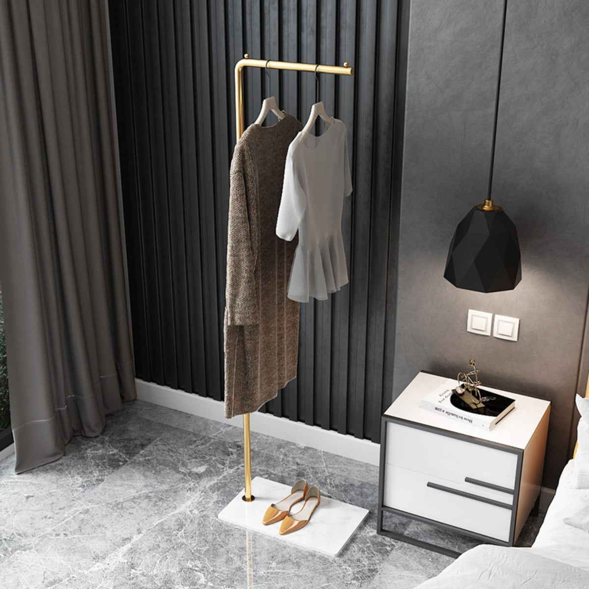 Freestanding Metal Coat Rack with Base, Modern Garment Hanger Stand, Heavy Duty Clothes Organizer for Entryway Bedroom Home Decor