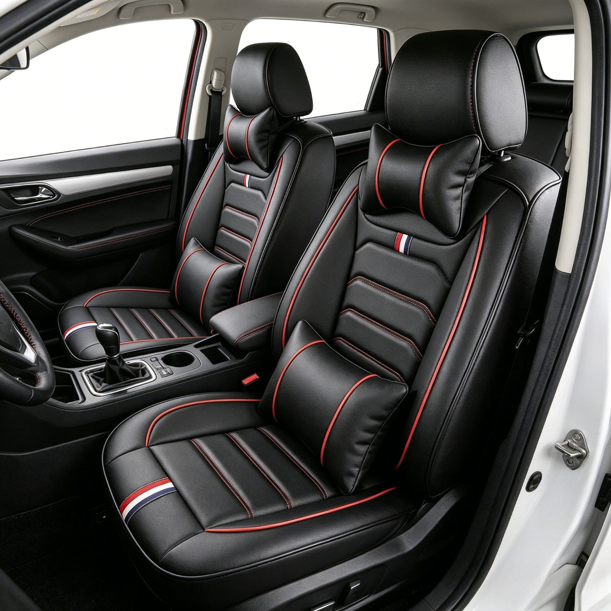 Universal Full Set 5 Car Seat Covers for 5-Seater Vehicles, Waterproof Faux Leather Auto Seat Cushion Protector, Multiple Styles Black Red Pink Blue Orange Gray Car Seat Covers Interior Decoration for Sedan SUV Van Pickup Truck