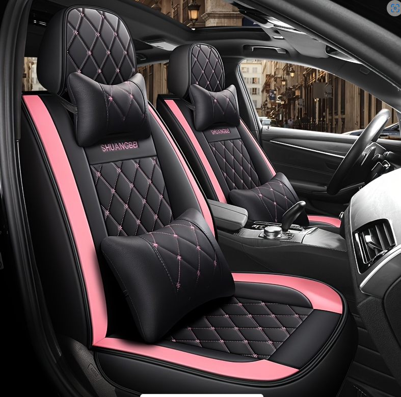 Universal Full Set 5 Car Seat Covers for 5-Seater Vehicles, Waterproof Faux Leather Auto Seat Cushion Protector, Multiple Styles Black Red Pink Blue Orange Gray Car Seat Covers Interior Decoration for Sedan SUV Van Pickup Truck