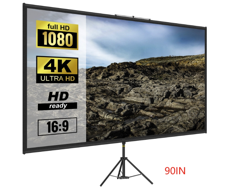 Portable Tripod Projector Screen with Stand, 16:9 4K Ultra HD 1080P Full HD Anti-Crease Projection Screen with Carry Bag for Indoor Outdoor Home Theater Party Movie Night