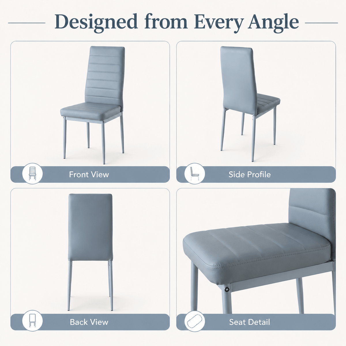 Leather Upholstered Dining Chairs, Metal Leg Kitchen Side Chairs with Thick Cushions, Set 1/2/4