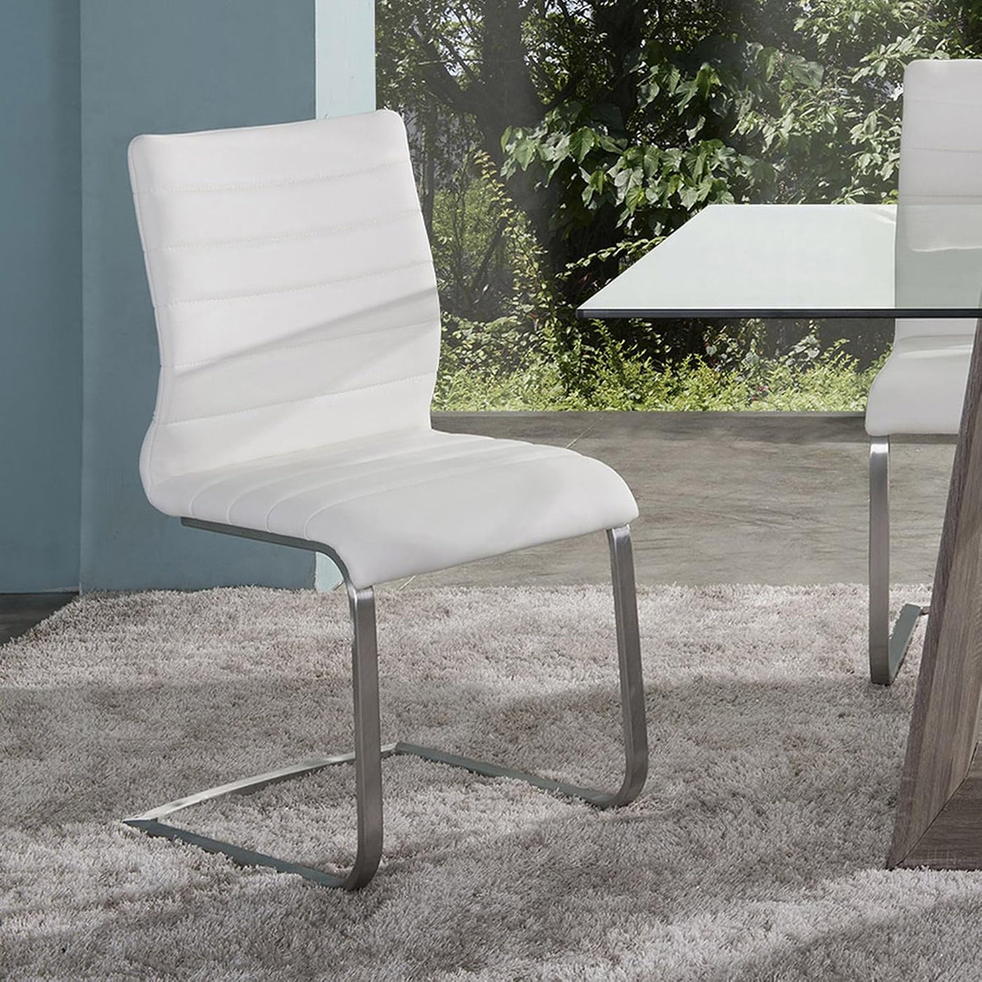 Modern Stitched Upholstered Dining Chairs, Cantilever Stainless Steel Leg Side Chair, Black & Grey Available, Set of 2/4/6/8/10