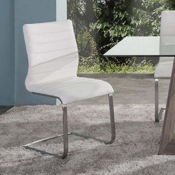 Modern Stitched Upholstered Dining Chairs, Cantilever Stainless Steel Leg Side Chair, Black & Grey Available, Set of 2/4/6/8/10