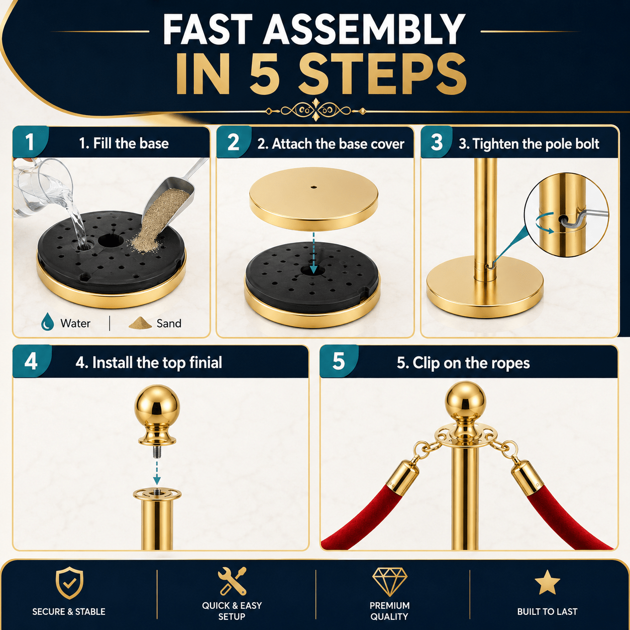 Crowd Control Stanchion Multiple Styles | Retractable Belt & Velvet Rope Queue Barrier Posts for Events, Weddings, Red Carpet & Venue Line Management
