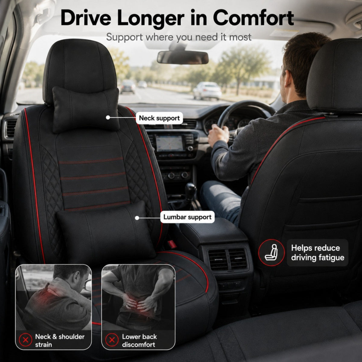 Universal Full Set 5 Car Seat Covers for 5-Seater Vehicles, Waterproof Faux Leather Auto Seat Cushion Protector, Multiple Styles Black Red Pink Blue Orange Gray Car Seat Covers Interior Decoration for Sedan SUV Van Pickup Truck