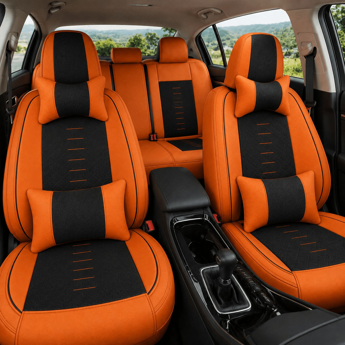 Universal Full Set 5 Car Seat Covers for 5-Seater Vehicles, Waterproof Faux Leather Auto Seat Cushion Protector, Multiple Styles Black Red Pink Blue Orange Gray Car Seat Covers Interior Decoration for Sedan SUV Van Pickup Truck