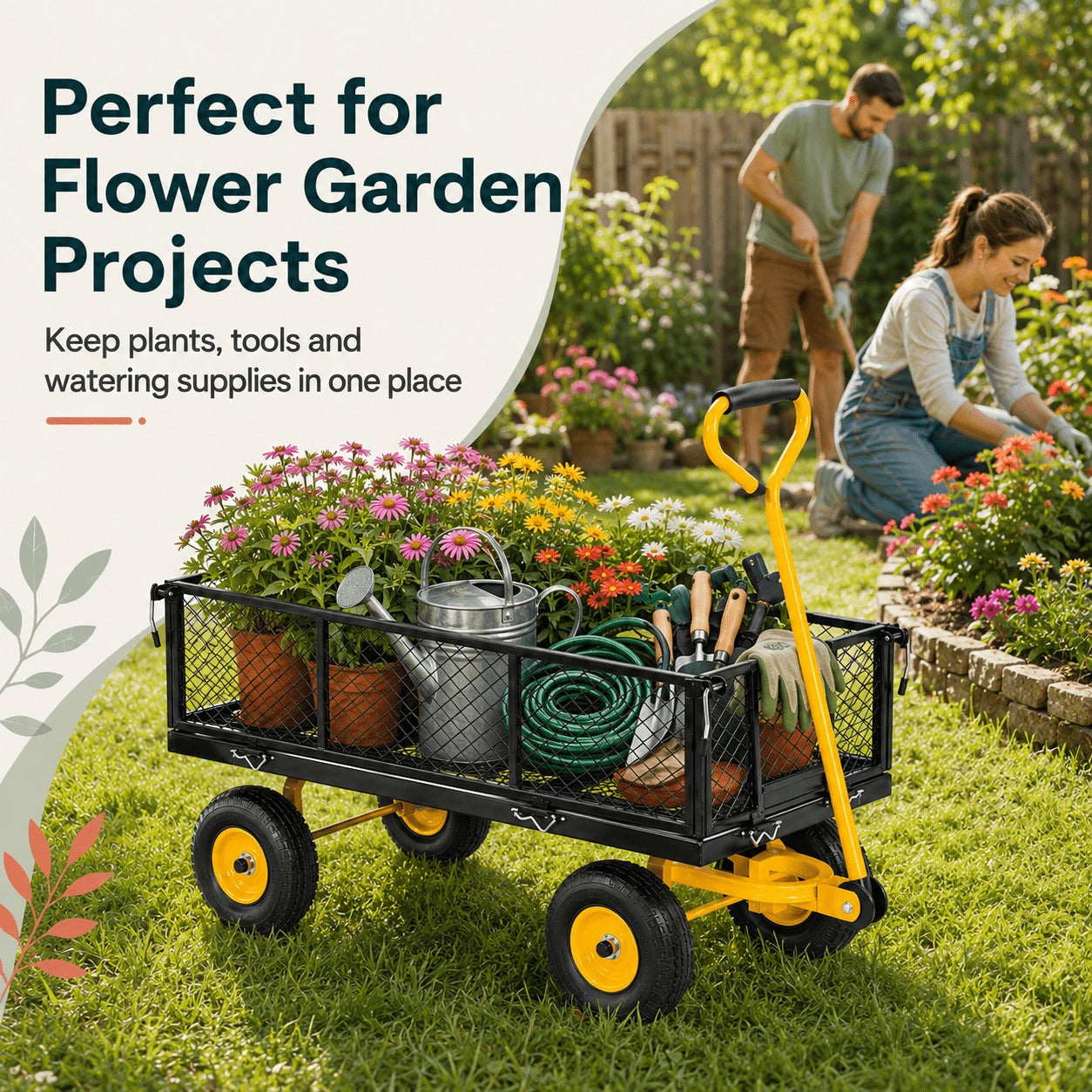 Steel Hand Truck & Utility Cart, Side-Loading Multi-Purpose Trolley, Heavy-Duty Outdoor Wagon for Rural, Garden and Warehouse Loading