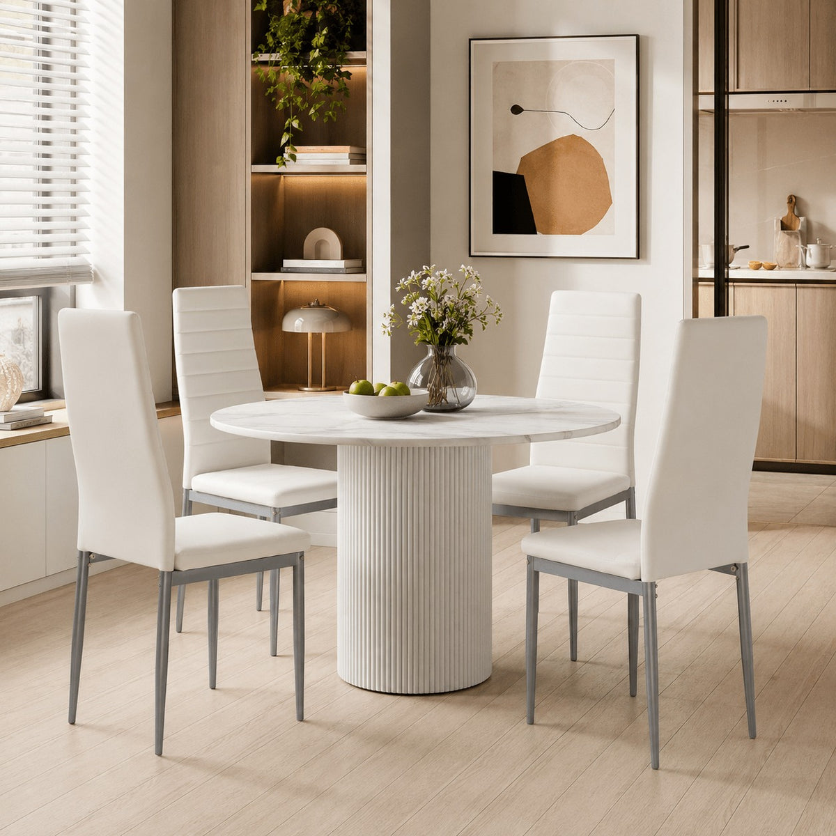 Modern Leather Accent Dining Chairs 1/2/4, Space Saving Metal Leg Kitchen Chairs with Thick Cushions