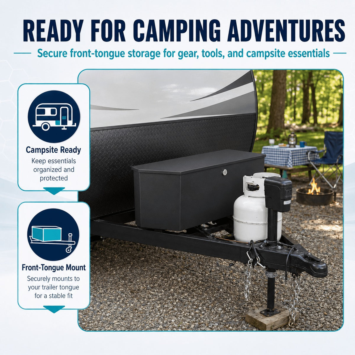 Trailer Tongue Tool Box, Heavy-Duty Carbon Steel Storage Box, Lockable Trailer Toolbox with 2 Keys for RVs, Campers, Flatbeds & Outdoor Gear