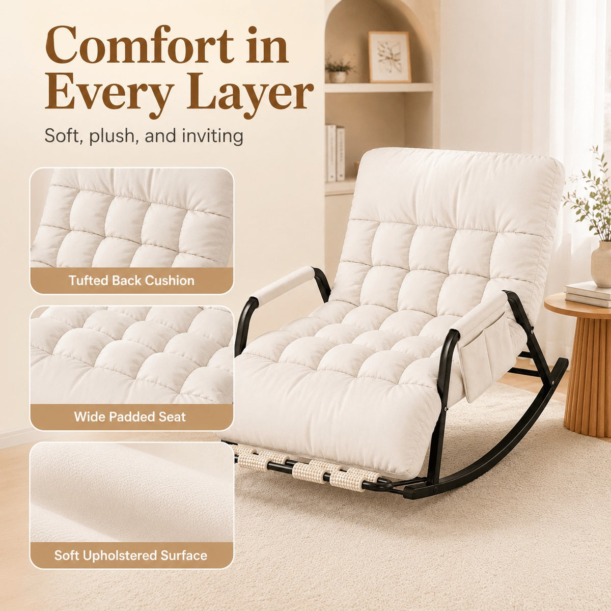 Indoor Outdoor Ergonomic Double Papasan Rocker, Oversized Chair with Cushion