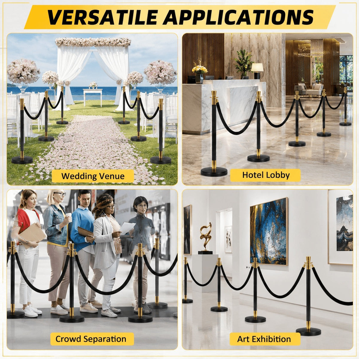 Crowd Control Stanchion Multiple Styles | Retractable Belt & Velvet Rope Queue Barrier Posts for Events, Weddings, Red Carpet & Venue Line Management
