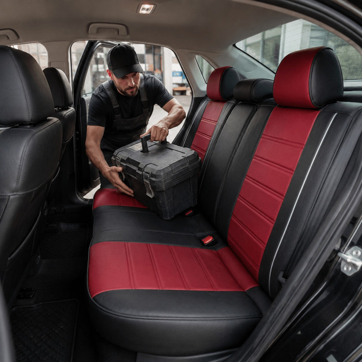 Universal Full Set 5 Car Seat Covers for 5-Seater Vehicles, Waterproof Faux Leather Auto Seat Cushion Protector, Multiple Styles Black Red Pink Blue Orange Gray Car Seat Covers Interior Decoration for Sedan SUV Van Pickup Truck