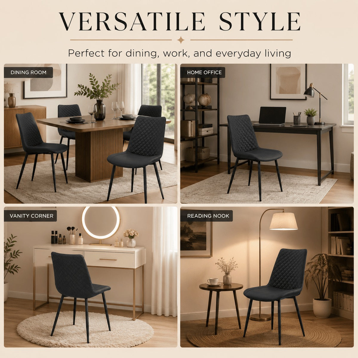 Black PU Leather Dining Chairs 1/2/4 Set, Metal Leg Accent Chairs