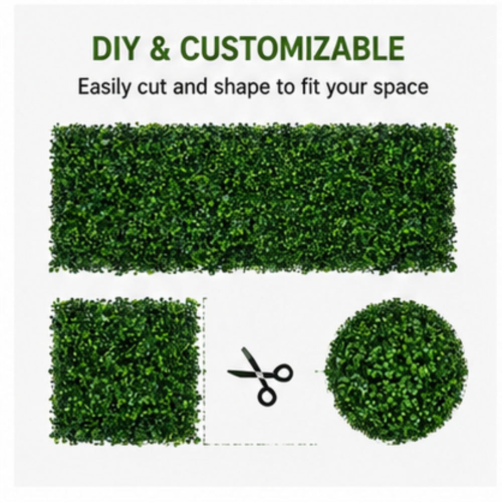 Faux Greenery Wall Panels, 24" x 16", UV Resistant Decorative Fence Screen, Ideal for Patio, Balcony, Garden, Backyard & Wedding Backdrop, Indoor & Outdoor Use